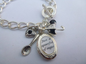 Spoonful Of Sugar Quote Silver Locket and Umbrella, Heart, Spoon ...