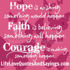 Hope is wishing something would happen. Faith is believing something ...