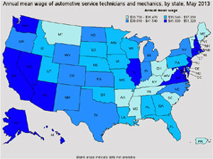 Annual Mean Wage of AS Techs & Mechanics by state (May 2013) - click ...