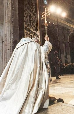 Blessed Pope John Paul II praying at the Holy Doors of the Basilica in ...
