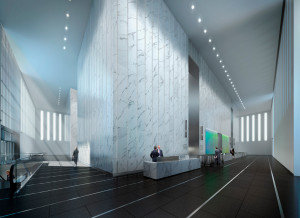 The stone-clad lobby of 1 WTC. Image: PANYNJ/ Durst Organization