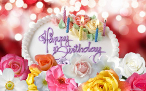 Cute Happy Birthday Cake And Flower Graphic Share On Facebook