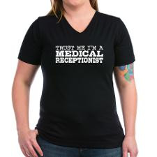 Medical Receptionist Women's V-Neck Dark T-Shirt for
