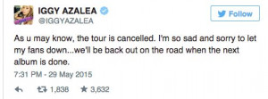 ... following cancellation of “The Iggy Azalea Great Escape Tour