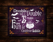 Double Double Toil and Trouble - Chalkboard Halloween Party Sign or ...