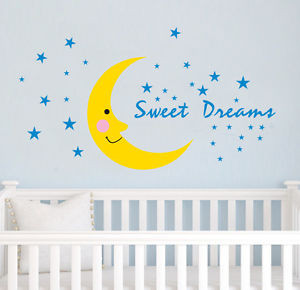 ... Sweet-Dreams-Quote-Moon-Stars-Removable-WALL-Sticker-Kids-Baby-Nursery
