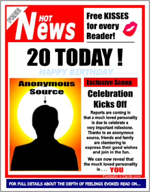 ... tastic eCards.com - Newspaper style ecard with 20th birthday exclusive
