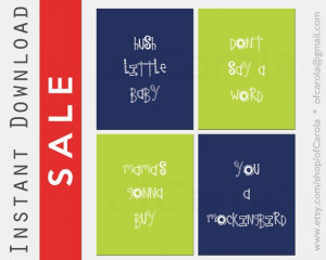 Navy Blue Lime Green Wall Art Hush Little Baby Quote by ofCarola, $9 ...