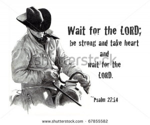 Bible Verse with Pencil Drawing of Cowboy - stock photo