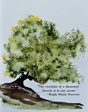 Watercolor painting of Old Oak Tree with Ralph Waldo by ssbaud, $37.00