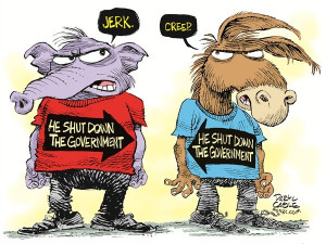 Democrats Vs Republicans Cartoon The captions in this cartoon