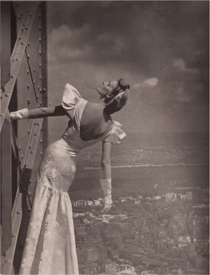 Model wearing Mainbocher dress at the Eiffel Tower, Harper’s Bazaar ...