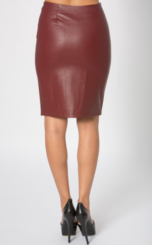 Burgundy Faux Leather Pencil Skirt