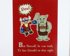 Beowulf fighting Grendel Illustrati on photo print Little Literary ...
