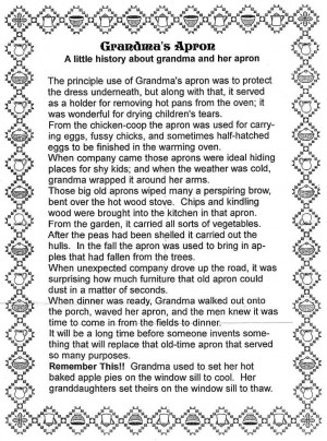 My cousin Wendy sent me this story of Grandmas Apron. I loved it and I ...