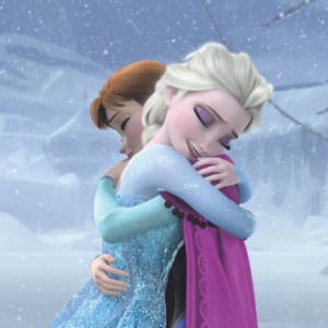 Disney Princess Anna and Elsa hugging