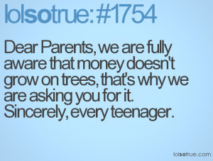 Dear Parents, we are fully aware that money doesn't grow on trees ...