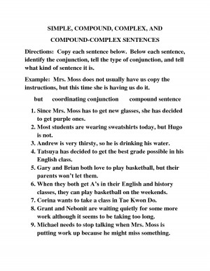 Simple Compound Complex Sentences Conjunctions picture