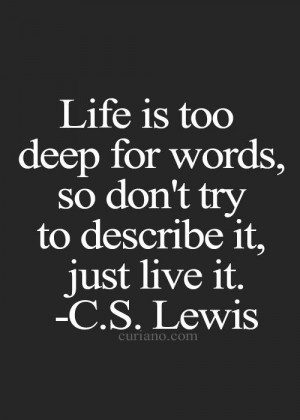 Life is too deep for words, so don't try to describe it, just live it ...