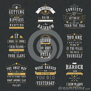 Success motivational and inspirational quotes set isolated on black ...