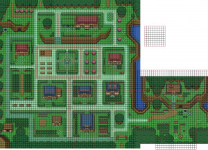 My guide to the village with grid lines. The red lines