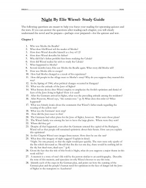 Night By Elie Wiesel Study Guide English picture