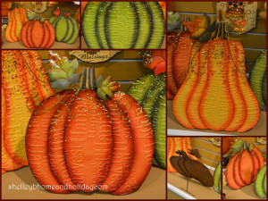 Fall Yard Art Metal Harvest Sayings Pumpkins w Easel Prop