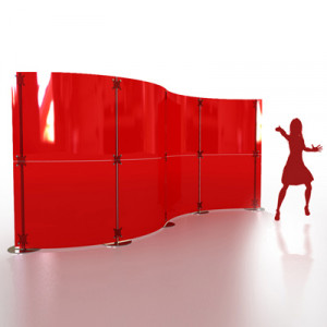 Red and with curves, the Fluowall partition wall in fluorescent red h ...