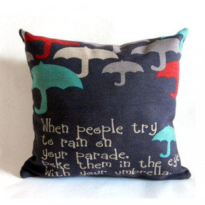 SUMMER SALE - black linen pillow case with umbrella and quote print ...
