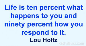 Lou Holtz : Life is ten percent what happens to you and ninety percent ...
