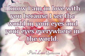 know I am in love with you because I see the world in your eyes and ...