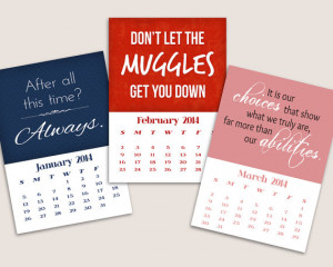 2014 Printable Calendar - Harry Potter Quotes - Instant Download