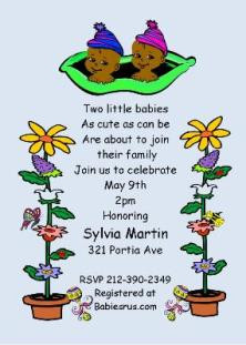 Two Peas in a Pod - African American Baby shower invitation
