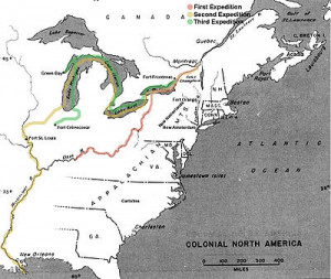 Map showing the course of the first three expeditions