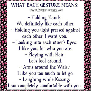 WHAT EACH GESTURE MEANS: - Holding Hands: We definitely like each ...