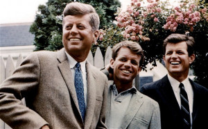 John, Robert, and Edward Kennedy brothers are pictured in Hyannisport ...