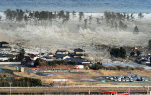 March 11th tsunami overwhelming the Honshu coastline