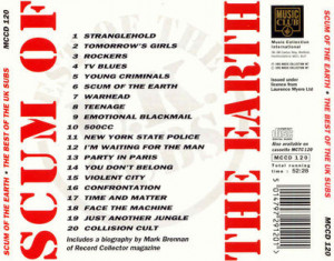 Above: Scum of The Earth UK CD release, 1993, front and back covers.