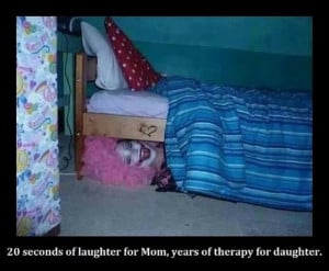 scary clown under bed, funny pictures