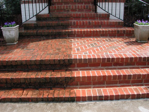 high-pressure-hose cleaning of brick steps
