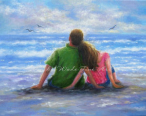 Lovers Hugging Each Other With Quotes Beach lovers art print beach