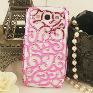 New Bling Pink Relief Rhinestones Samsung Galaxy S3 i9300 Case