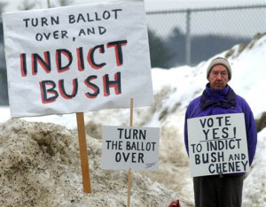 Image: A supporter of indicting President Bush in Brattleboro, Vermont ...