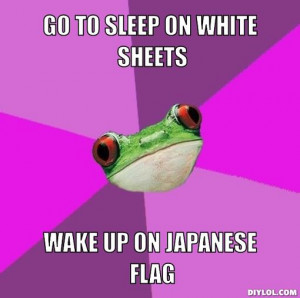go to sleep on white sheets, wake up on japanese flag