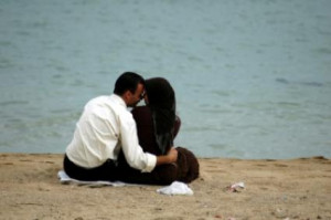 Muslim couple sharing a romantic moment.