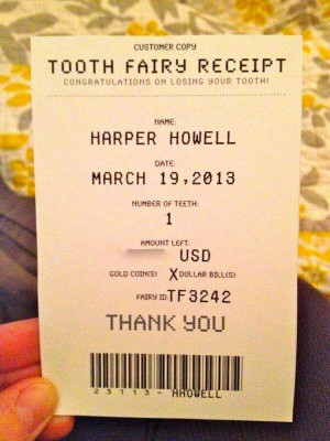 How cute! Tooth Fairy receipt