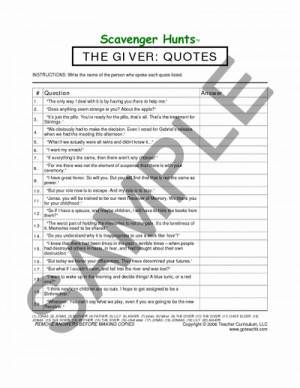 Giver (The) - Quotes - Scavenger Hunt