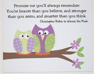 Baby Girl Room Decor,Nursery Art, Owls, Winnie The Pooh Quote, Promise ...