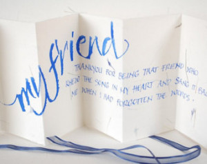 My Friend, thank you card, friends quote, handwritten card, blue petal ...