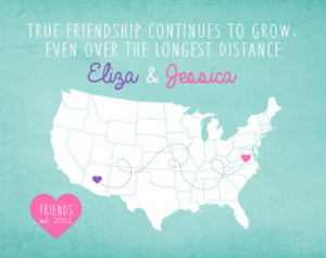 , Best Friend, Moving A way - 8x10 Custom Map Print, Friends Quote ...